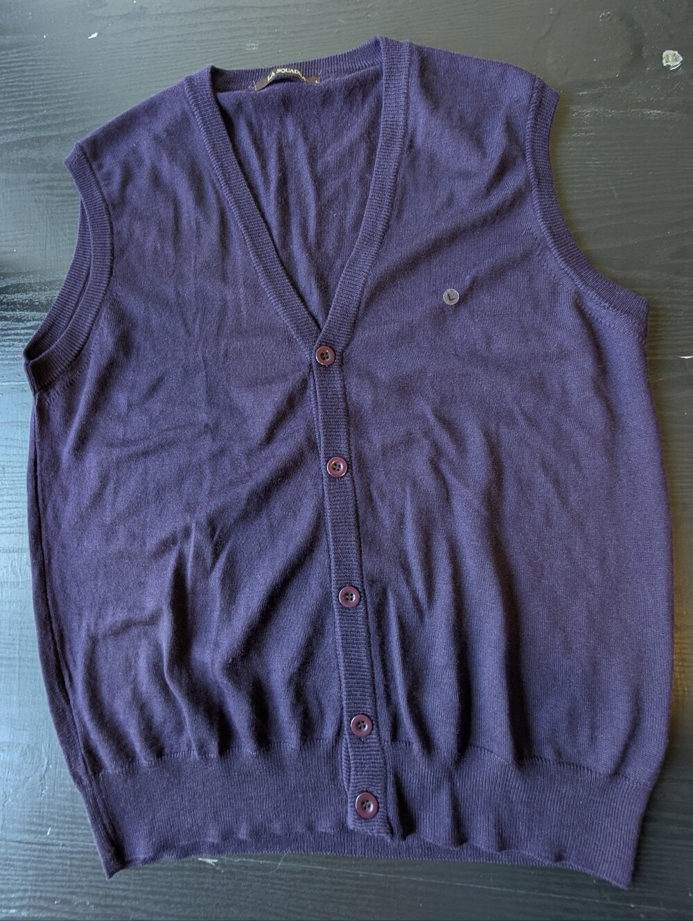 LA SQUADRA Paris Merino Wool Button Sweater Vest Purple Dark Academia Preppy L